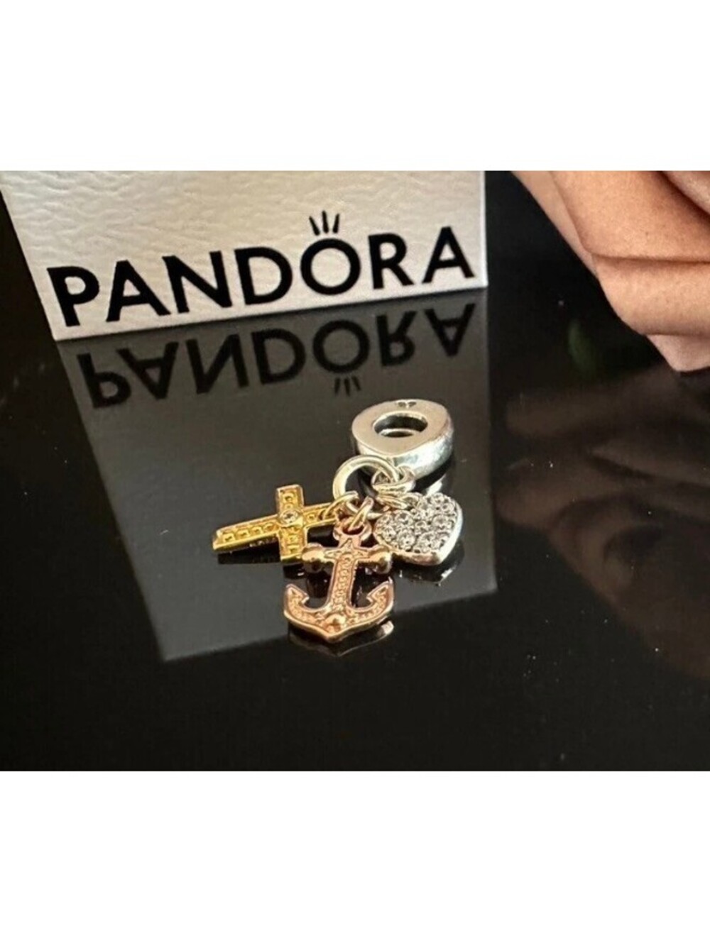 Authentic Pandora Charm, Tr-Color Faith, Hope and Charity Dangle, #799354C01